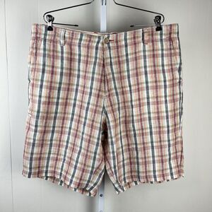 Tommy Bahama Shorts 100%‎ Linen Orange Red Gray Plaid Relax 10" Mens Size 40